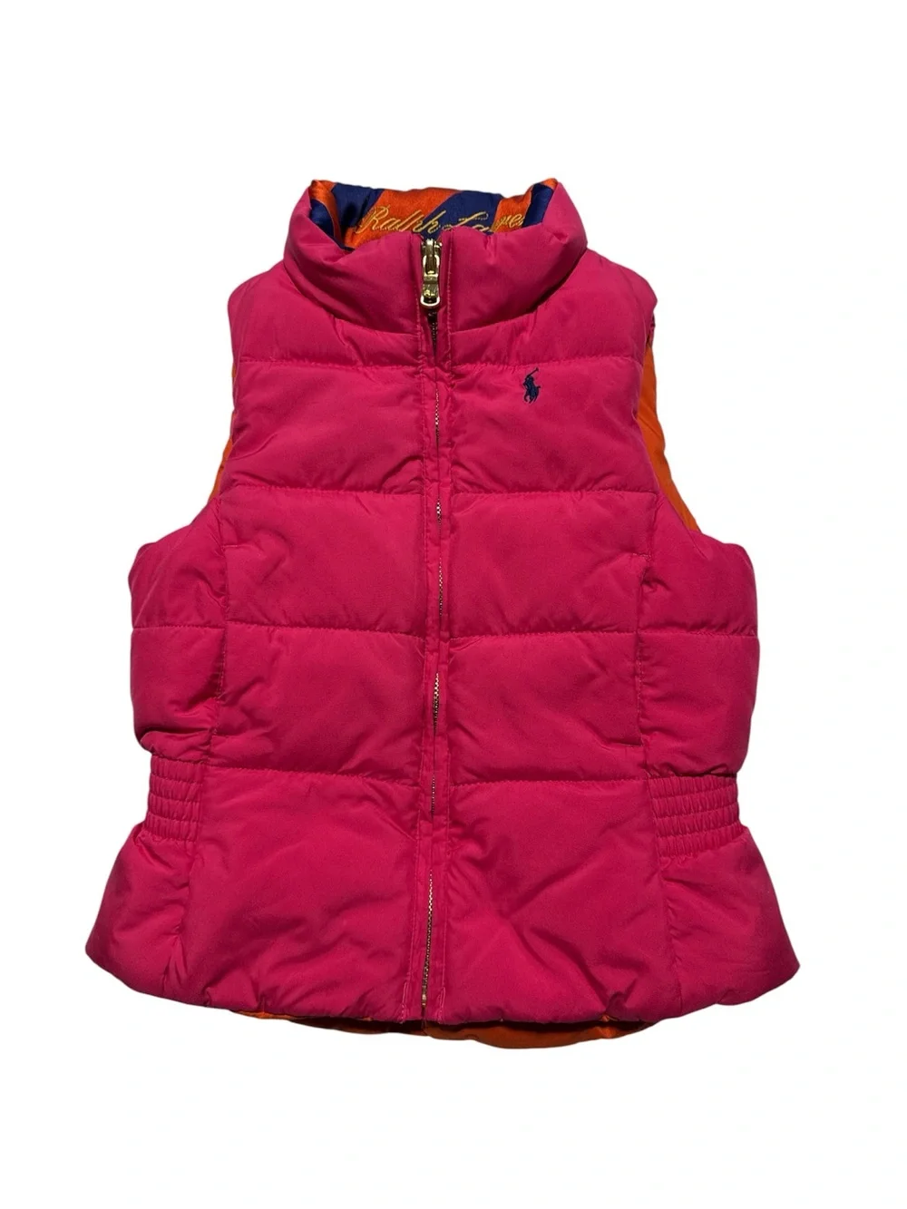 Ralph Lauren Girls Reversible Down Puffer Vest 4 Hot Pink Orange - Picture 1 of 5